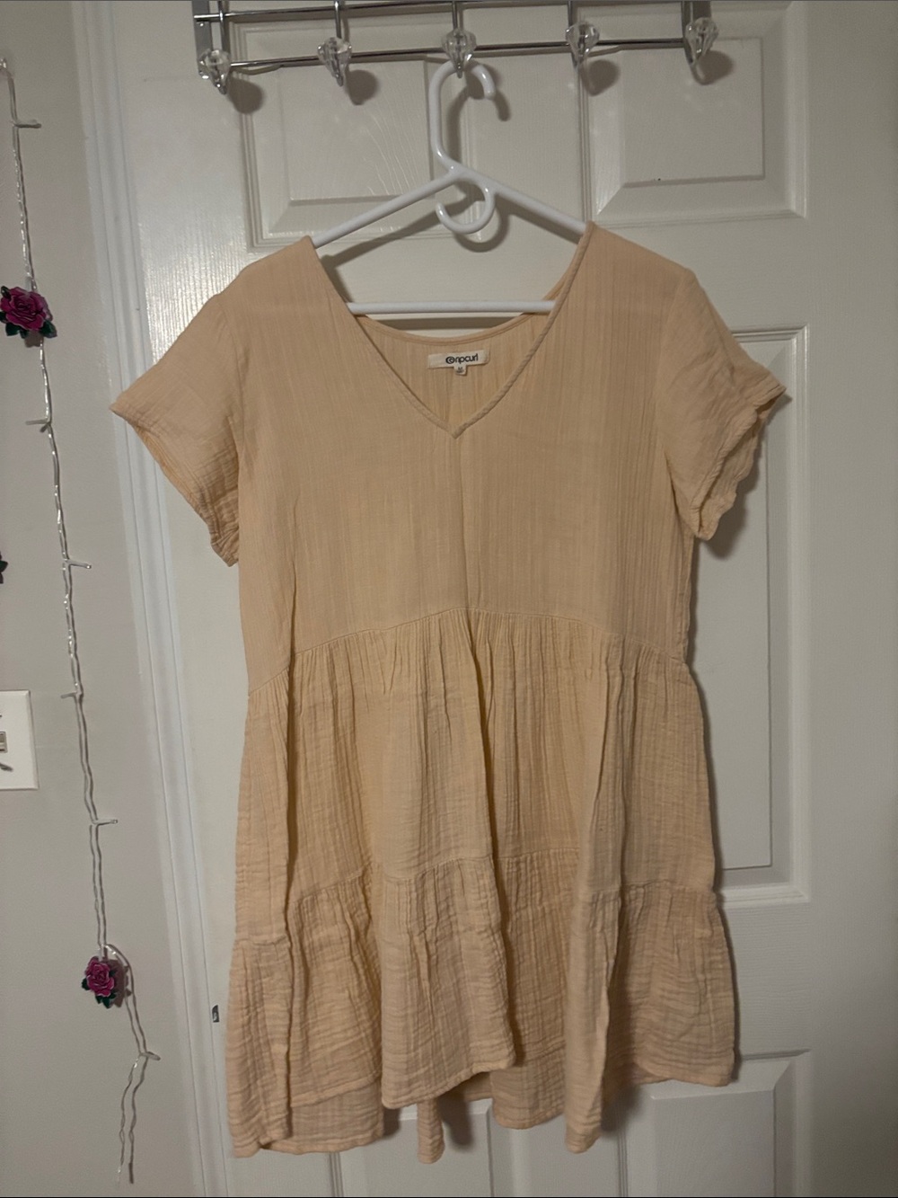 Rip Curl Peach Gauze Tiered V-Neck Dress